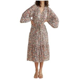 MINKPINK Arve Floral Midi Dress Boho Cottagecore Long Sleeve Button Front Size M